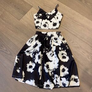 Miss Behave two piece dress (cropped). Size 12. Black and white floral.